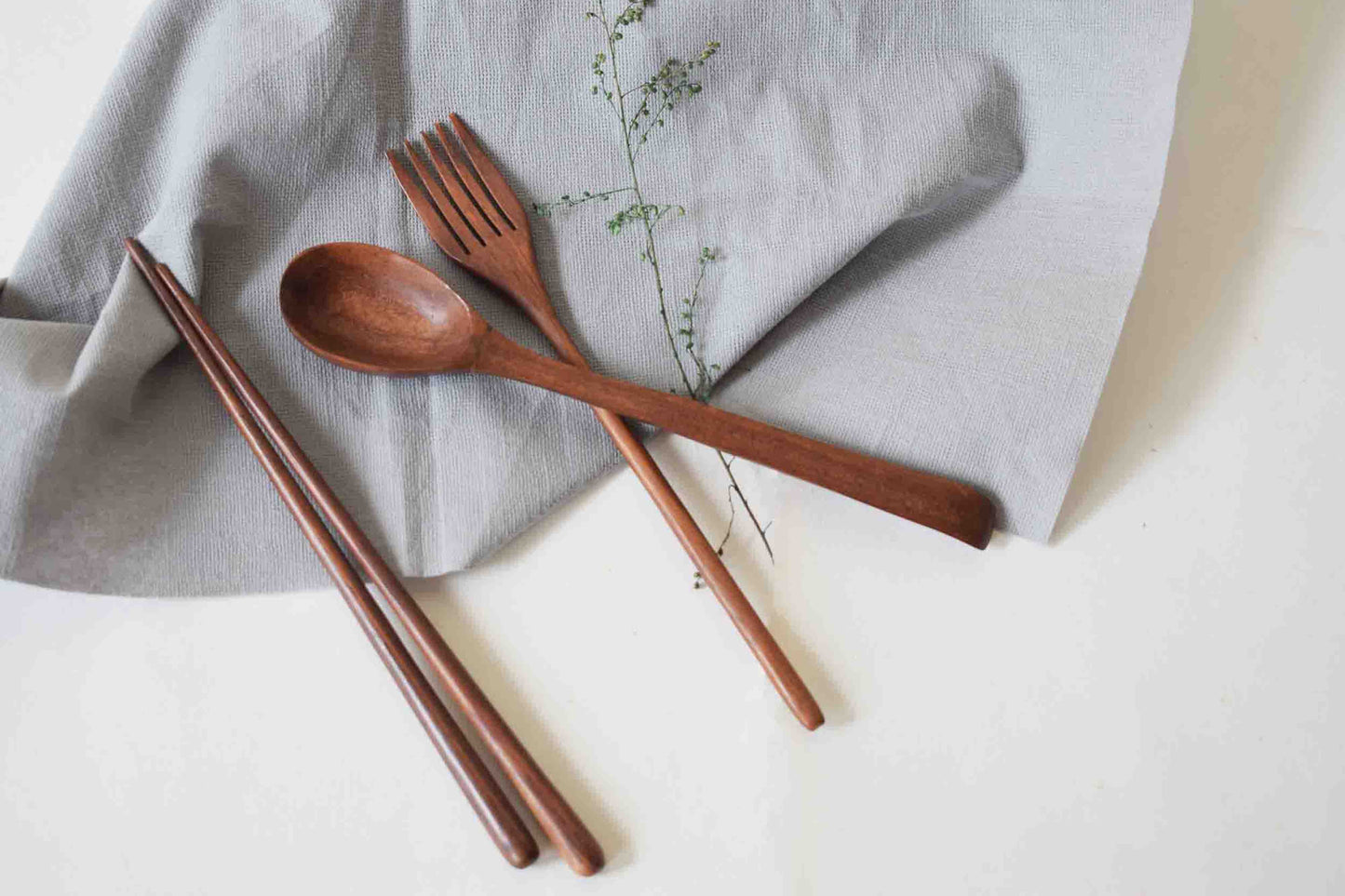 wooden spoon, fork and chopsticks