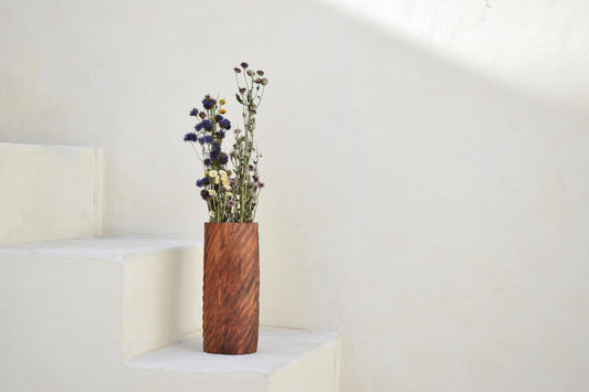 Ribbed Wooden Vase
