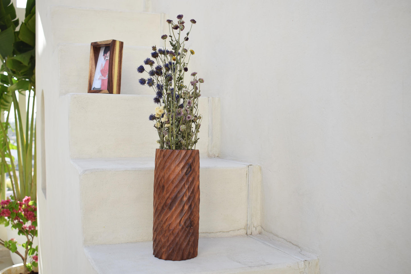 Ribbed Wooden Vase