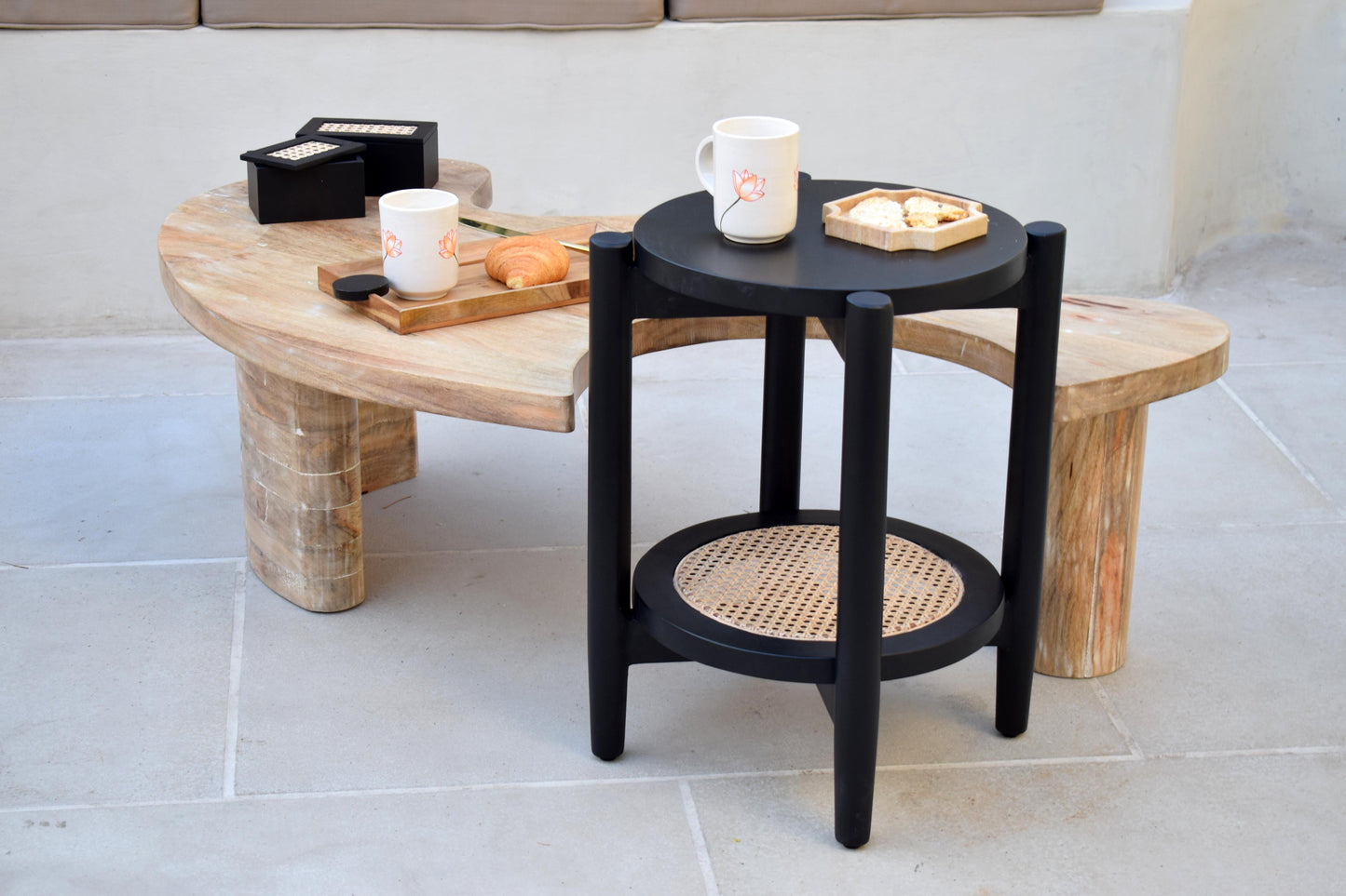 Cane & wooden table - Black