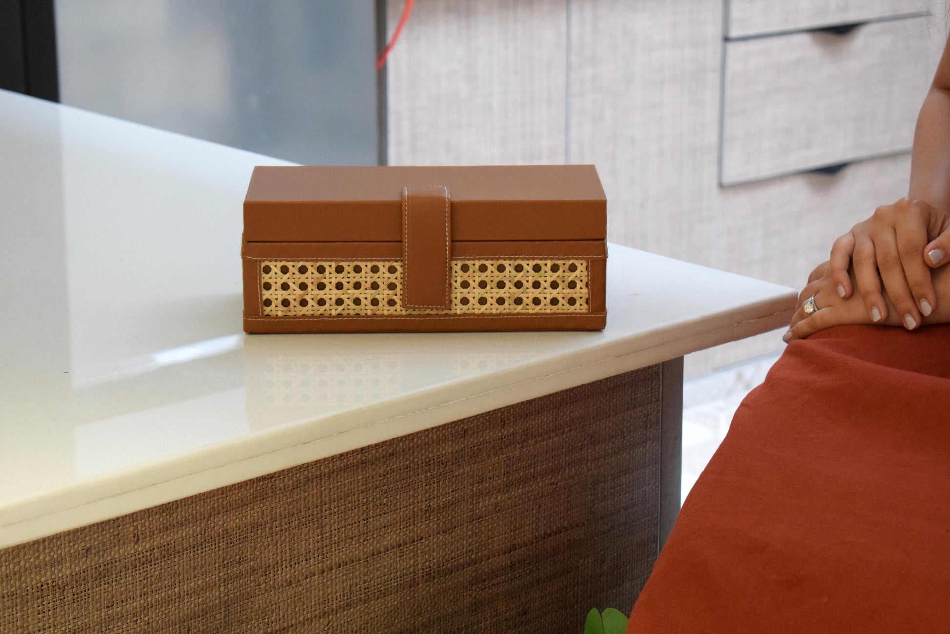 leatherette & cane  watch box for storing watch dust free, scratch free 