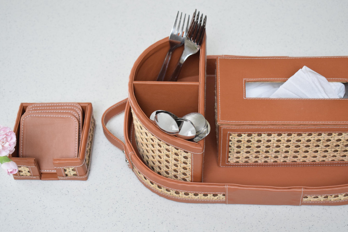 Cane & Leatherette Dining Set