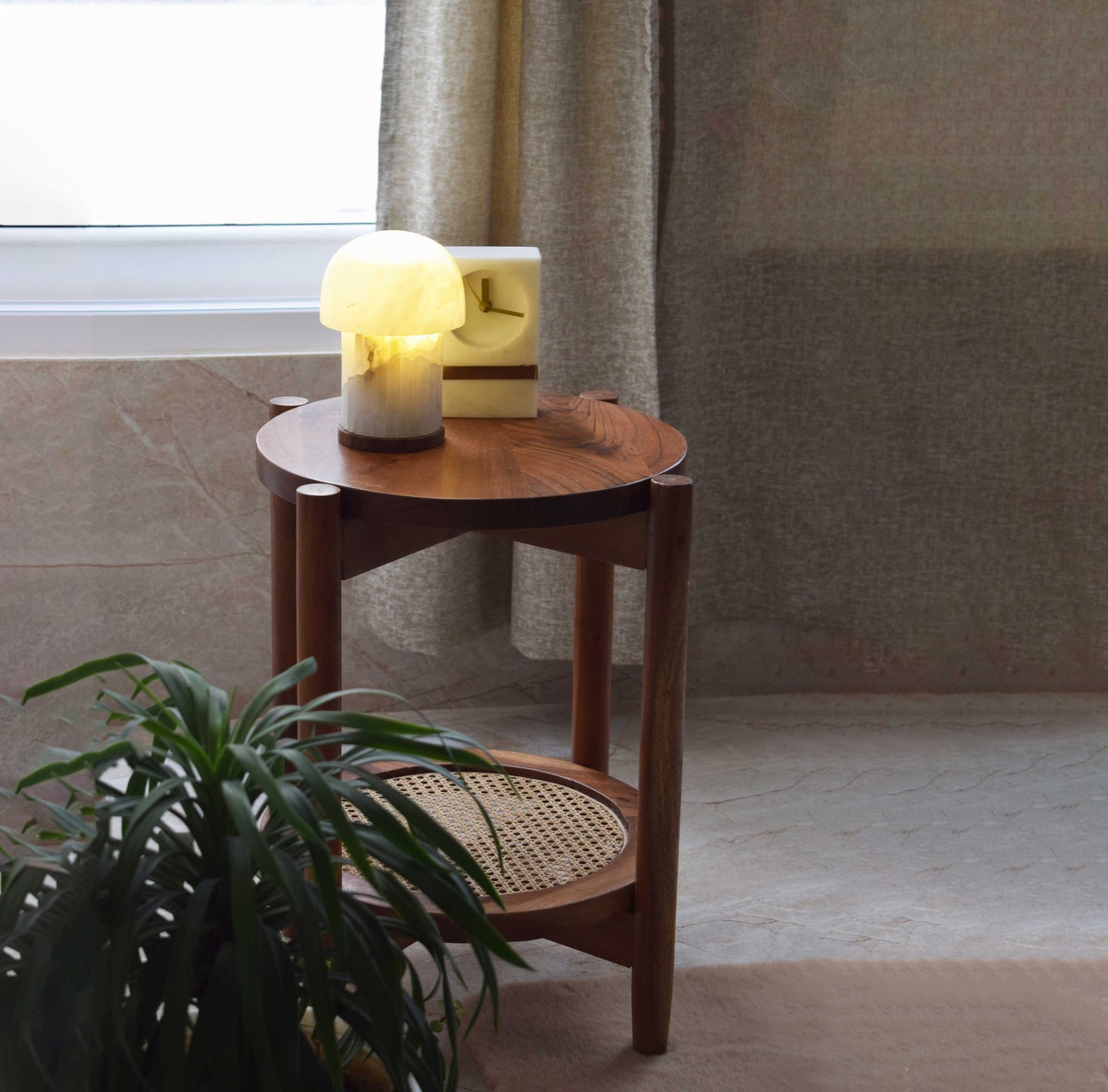 Cane & wooden side table