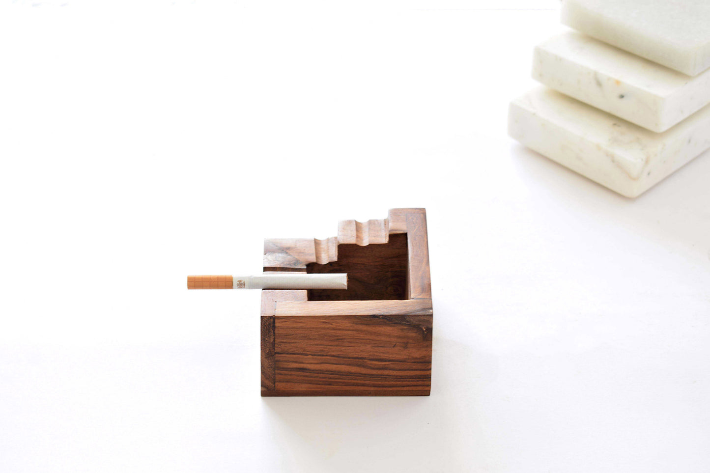 wooden ashtray decor piece with cigarette holder 