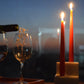 white marble decor, candle stand with red candles