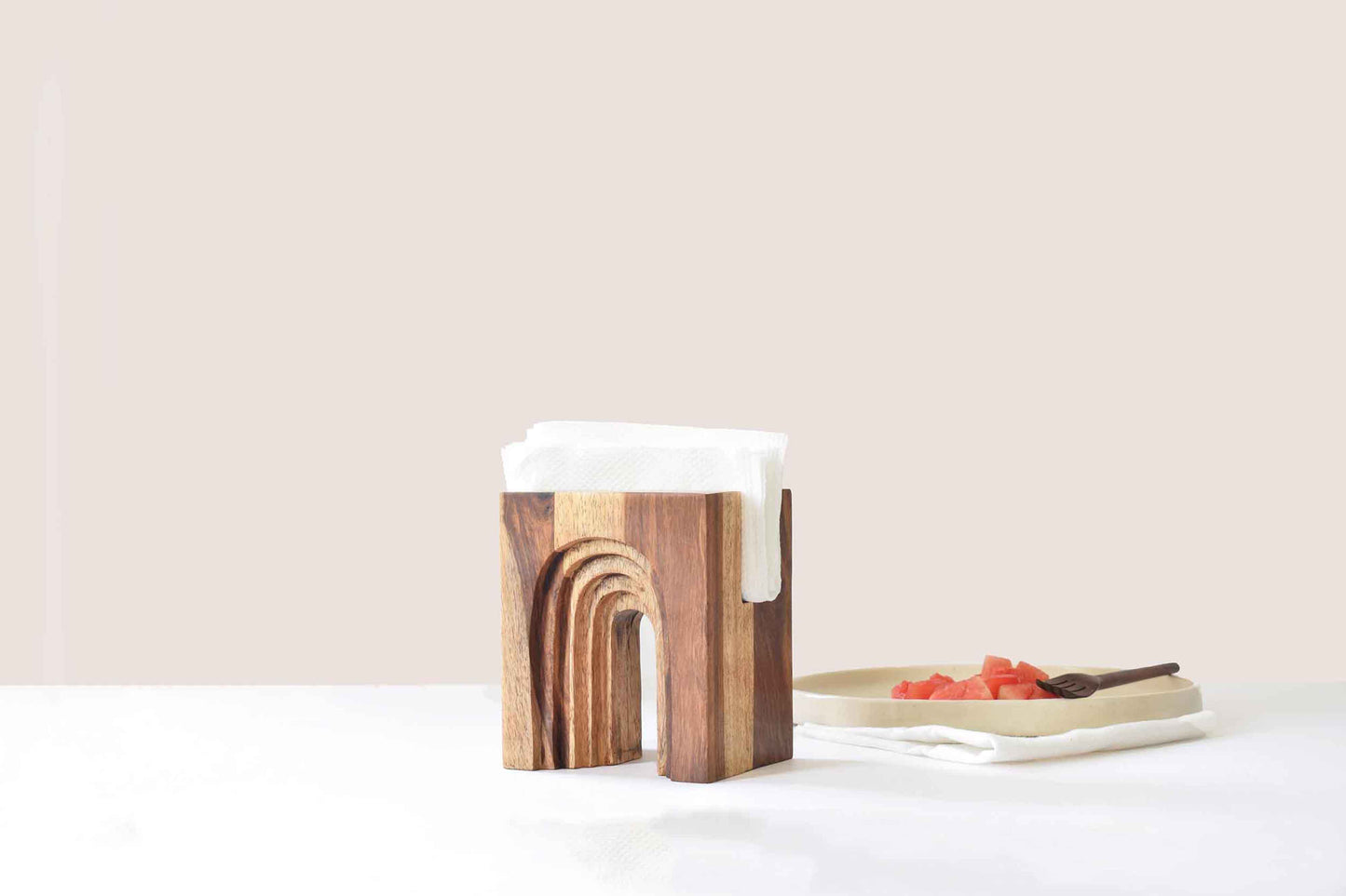 Wooden napkin holder inspired by architecture