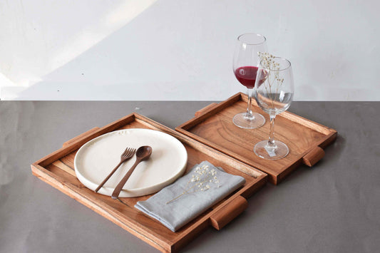 wooden serving tray set to serve in style